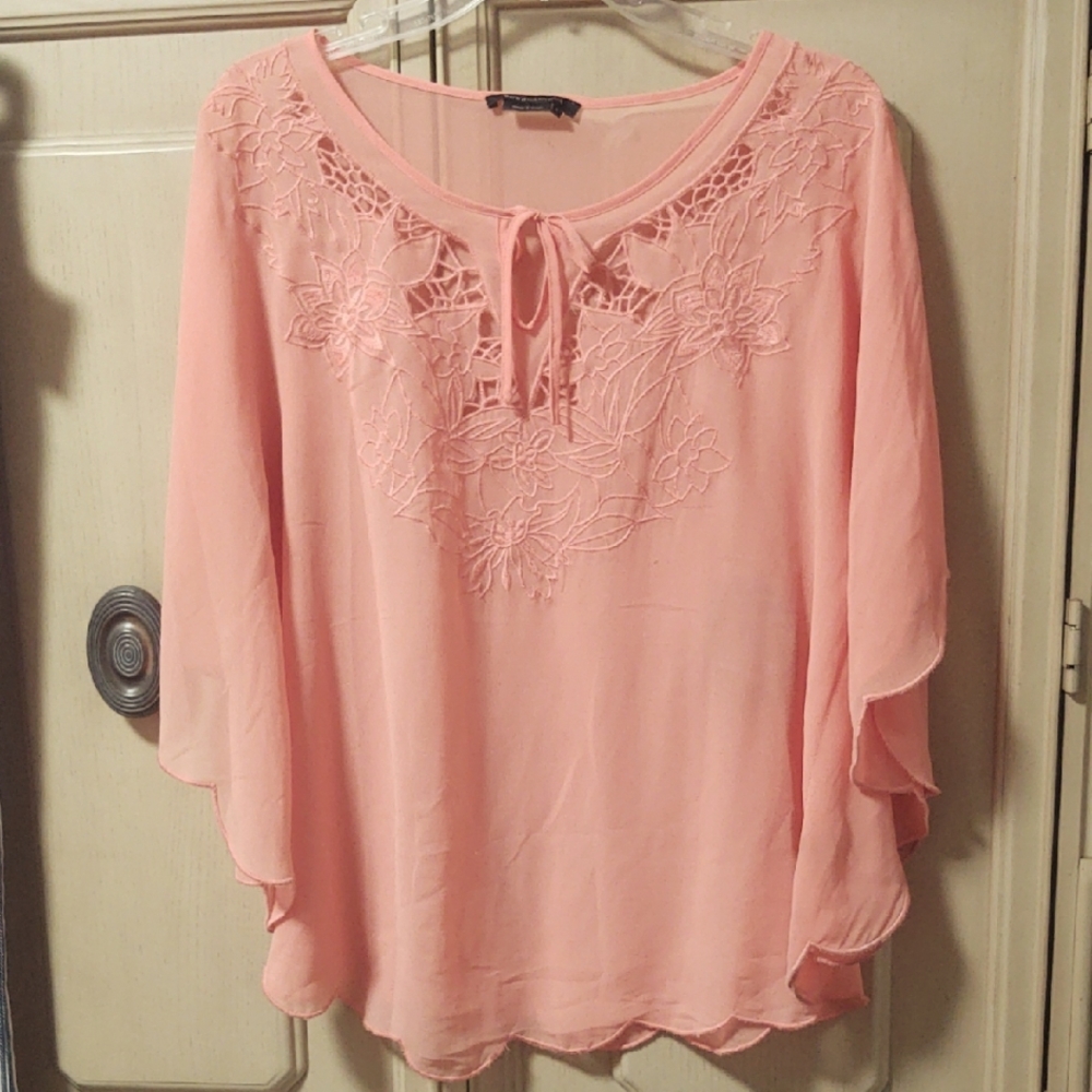 BCBG MAXAZRIA Elegant Peach Sheer Women's Top